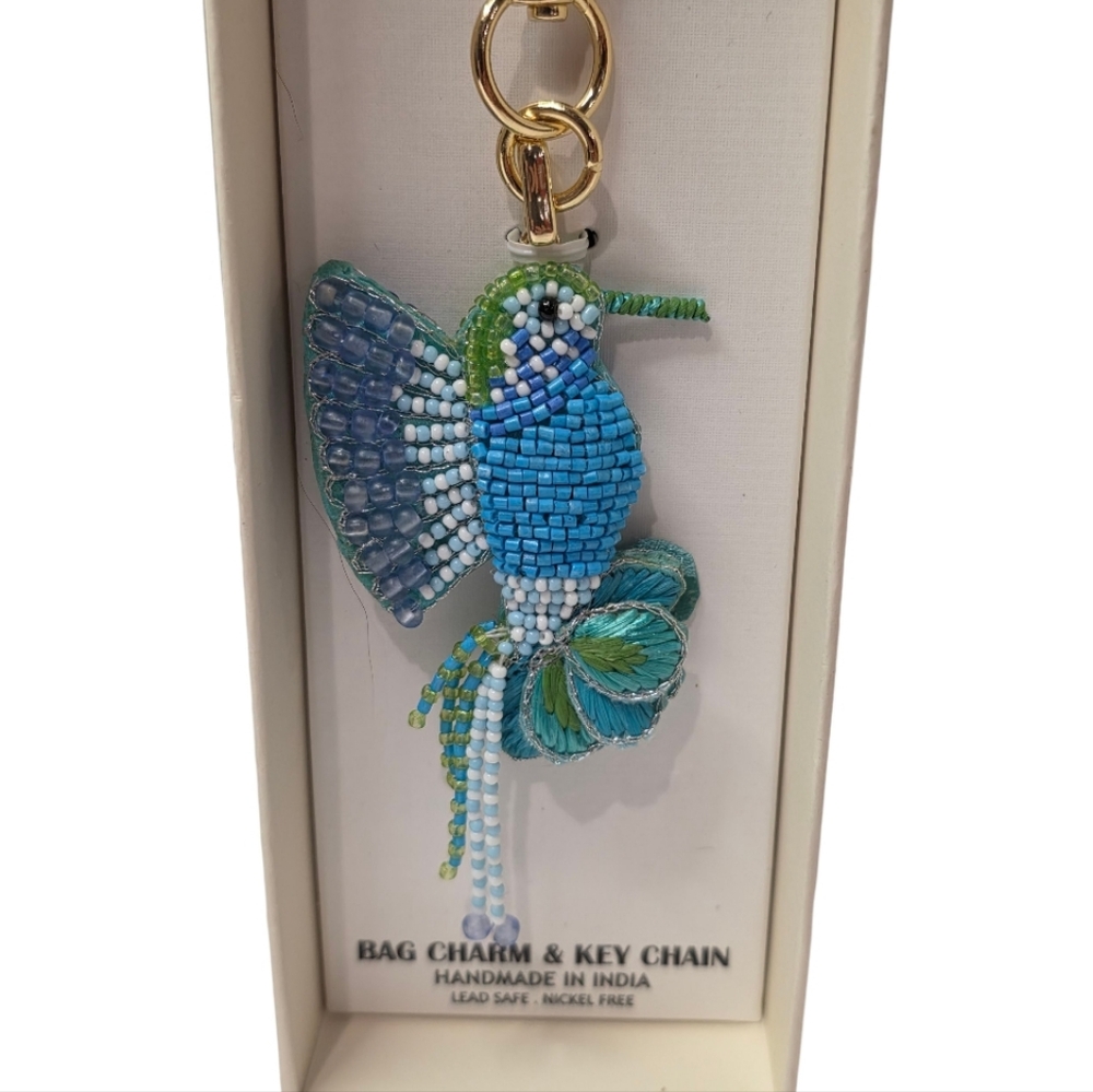 Haute Hippie Beaded Hummingbird Keychain Purse Charm New - Picture 1 of 7